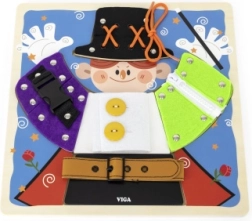 VIGA drewniana tablica manipulacyjna czarodziej montessori – zamki błyskawiczne, guziki i klamry