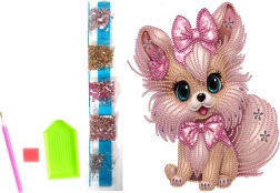 Diamentowe malowanie na płótnie – różowy piesek 23 × 30 cm