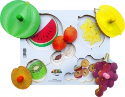 Drewniane puzzle planszowe 6 części - Obieramy i kroimy płody