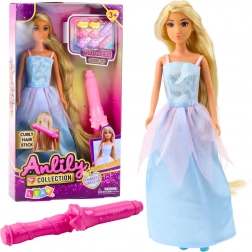 Lalka Anlily w niebieskiej balowej sukni z akcesoriami do stylizacji włosów