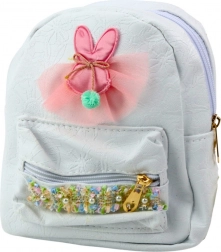 Dziecięcy plecak z króliczkiem i ozdobną wstążką, biały