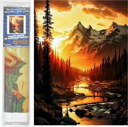 Diamentowe malowanie - Górska rzeka o zachodzie słońca 30x40 cm