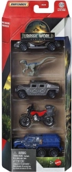 Matchbox Jurassic World – zestaw 4 autek i dinozaur