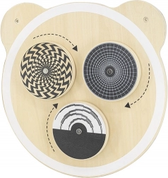 Drewniana tablica ścienna z obracającymi się elementami