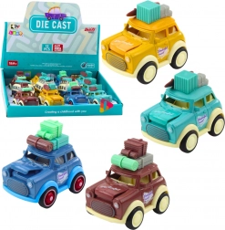 Metalowy retro samochodzik podróżny z napędem sprężynowym i podskakującą maską