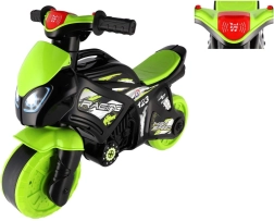 dziecięcy jeździk motorek zielono‑czarny ze światłem i dźwiękami