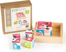Drewniane klocki ze zwierzątkami ECOTOYS, 8 klocków