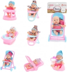 Laleczka/niemowlę z akcesoriami, plastik, sztywne ciało, 11 cm, w siateczce