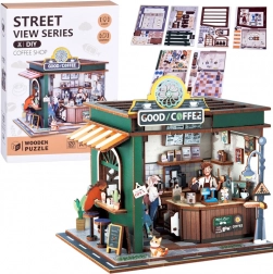 Drewniana układanka 3D kawiarnia ze światłem, 120 elementów