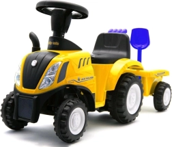 Dziecięcy jeździk traktor z przyczepką i narzędziami New Holland – żółty