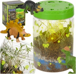 Terrarium do uprawy roślin z lampą LED i dinozaurami