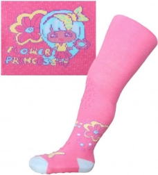 Bawełniane rajstopy New Baby z 3× ABS – różowe Flower Princess, rozmiar 104–110