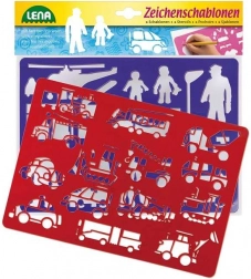 Szablony do rysowania z motywem środków transportu i ludzi