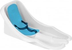 Dziecięce sanki z oparciem i pasem, białe z niebieskim siedziskiem