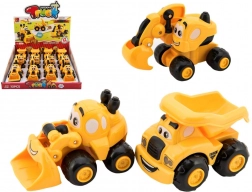 plastikowy samochodzik budowlany dla najmłodszych 9 cm, 3 rodzaje, wolny bieg, 12 szt. w pudełku