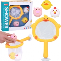 Zestaw do kąpieli: siateczka z przyssawką i 3 gumowe zwierzątka bez dziurki