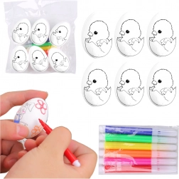 Polistyrenowe wielkanocne jajka do malowania z flamastrami, kurczątko w jajku, 6 szt.