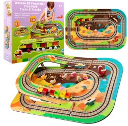 Piankowy zestaw podłogowy 3D Dino Park z pociągiem 61 elementów HUMBI