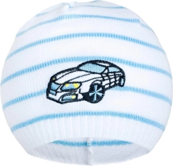 Wiosenna czapeczka New Baby z autkiem biało-niebieska 104 (3–4 lata)