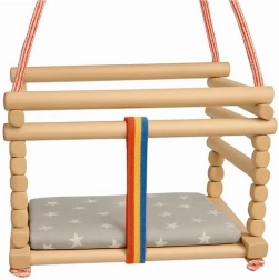 Drewniana bukowa huśtawka dla dzieci BABY MIX naturalna z poduszką