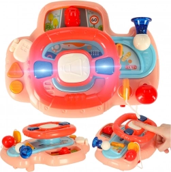 Interaktywna różowa kierownica dla dzieci do wózka z dźwiękami i światłami