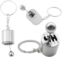 Metalowy brelok do kluczy w kształcie skrzyni biegów, srebrny