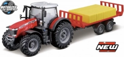 Bburago 10 cm ciągnik rolniczy Massey Ferguson 8740S z przyczepą do bel