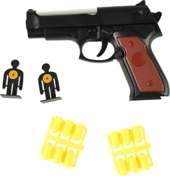 Plastowy pistolet na gumowe naboje z zabawnymi tarczami