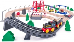 Drewniana kolejka z lokomotywą na baterie, 80 elementów