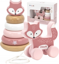 Drewniany zestaw VIGA PolarB – wieża do układania z liskiem i lisek do ciągnięcia