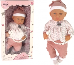 Realistyczna lalka niemowlę 46 cm w niebieskim ubranku z smoczkiem