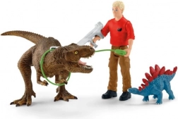 schleich dinosaurs atak tyranozaura rexa – zestaw do zabawy z T-rexem, stegozaurem i badaczem