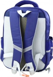 Dziecięcy plecak szkolny z naszywkami z dinozaurami, granatowy