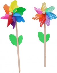 Wiatraczek 14 cm z drewnianym patyczkiem, 3 rodzaje