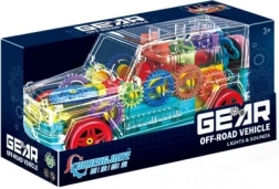 przezroczysty samochód terenowy z przekładniami i efektami świetlnymi