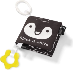 Sensoryczna materiałowa książeczka BLACK & WHITE z gryzakiem i kółkiem
