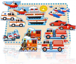 Drewniane dźwiękowe puzzle pojazdy