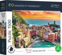 Puzzle Trefl UFT Romantyczny zachód słońca: Vernazza, Liguria – 1500 elementów