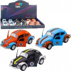 Metalowy retro garbus z napędem pull-back i otwieranymi drzwiami 1:36