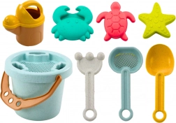 Pastelowy zestaw do piasku z wiaderkiem, łopatką, grabkami, sitkiem i foremkami