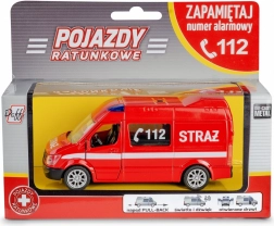 Pojazd ratowniczy strażacy – metalowy model z efektami i napędem pull-back