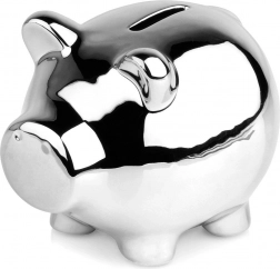 Srebrna ceramiczna skarbonka w kształcie świnki 11,5 × 9 cm