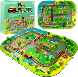 Piankowa 3D miejska mata z pociągiem na baterie, torami i akcesoriami 56 szt. HUMBI