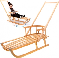 Drewniane sanki z oparciem dla dzieci