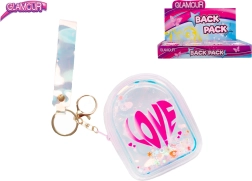 Glamour mini plecaczek – holograficzny brelok do kluczy LOVE