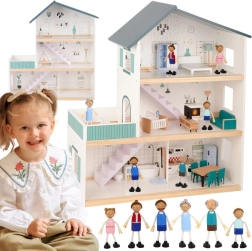 Drewniany domek dla lalek z figurkami TOOKY TOY, 3 piętra, FSC