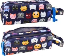 Piórnik szkolny Kolorowe Koty Dwie kieszenie niebieski 22 cm