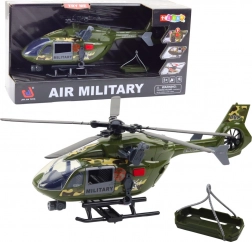 Wojskowy helikopter ze światłami i dźwiękami 1:12 z hakiem i noszami