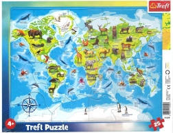 TREFL Puzzle Mapa świata ze zwierzątkami 25 elementów