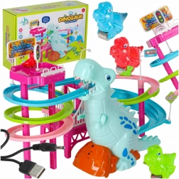 Tor wyścigowy dinozaur z zjeżdżalnią, ruchomymi schodami, LED i dźwiękiem